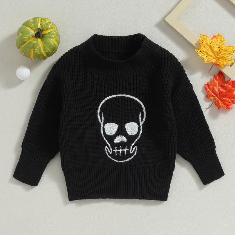 FOCUSNORM 0-4Y őszi tél baba lányok fiúk kötött pulóver Halloween sütőtök/koponya mintás hosszú ujjú pulóverek kötöttáru