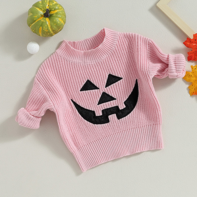 FOCUSNORM 0-4Y őszi tél baba lányok fiúk kötött pulóver Halloween sütőtök/koponya mintás hosszú ujjú pulóverek kötöttáru