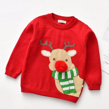 Коледно детско облекло Новогодишен детски пуловер с дълъг ръкав Пуловер с анимационен принт Пуловер Бебешки момичета Момчета Плетени дрехи