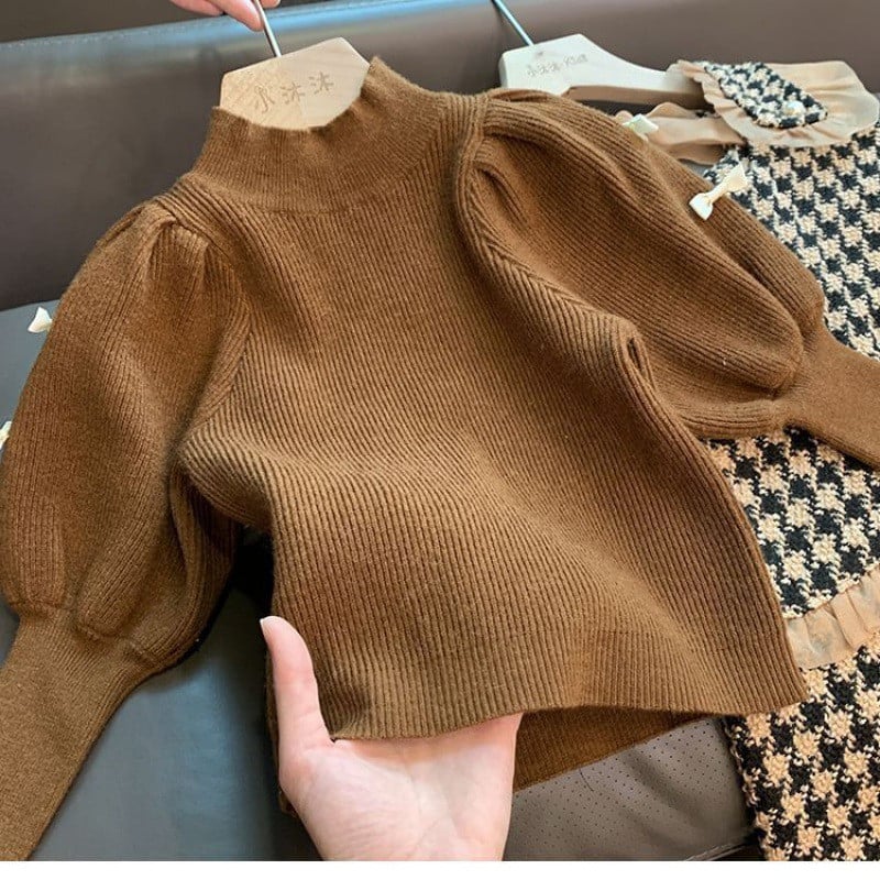 Tüdrukute riided ülikond Sügistüdruk Sweet Thousand Bird Lattice Väike aromaatne tuulevest seelik Kootud puhvis varrukatega kampsuni komplekt Vest