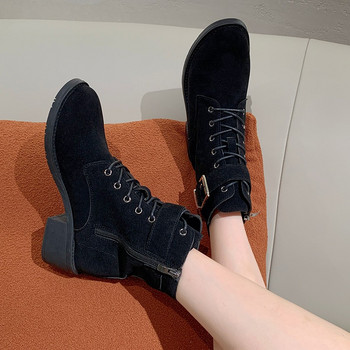 Дамски обувки 2023 Марка Дамски ботуши с кръстосани връзки Модни катарама за колан Ежедневни ботуши Дамски нови боти до глезена със страничен цип Обувки Дамски