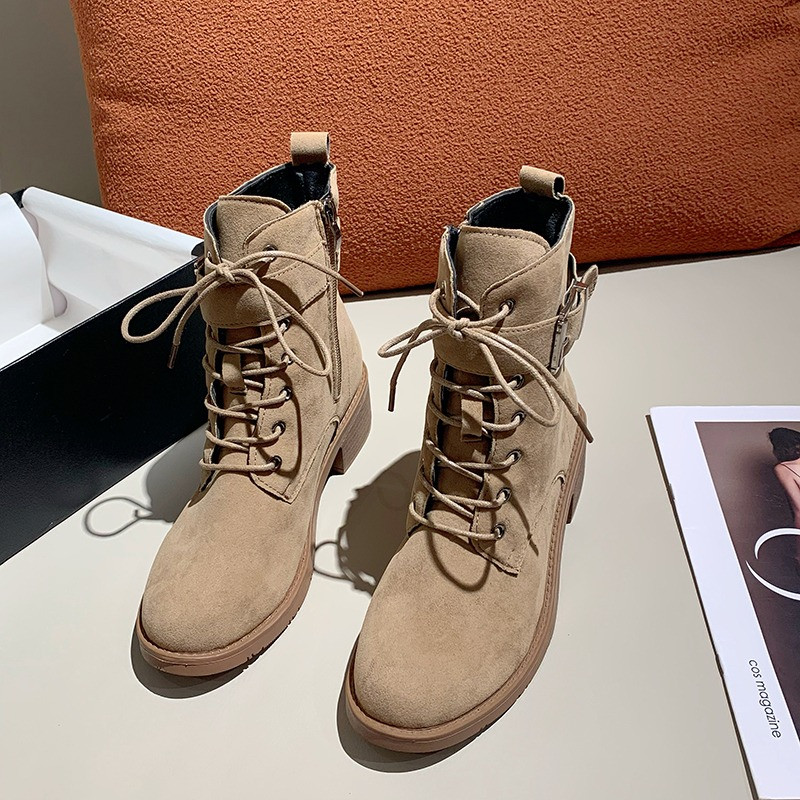 Naiste kingad 2023 Brändi ristseotud naiste saapad Moodne vööpandlaga vabaajasaapad Naiste uued küljetõmblukuga poolsaapad Naistekingad