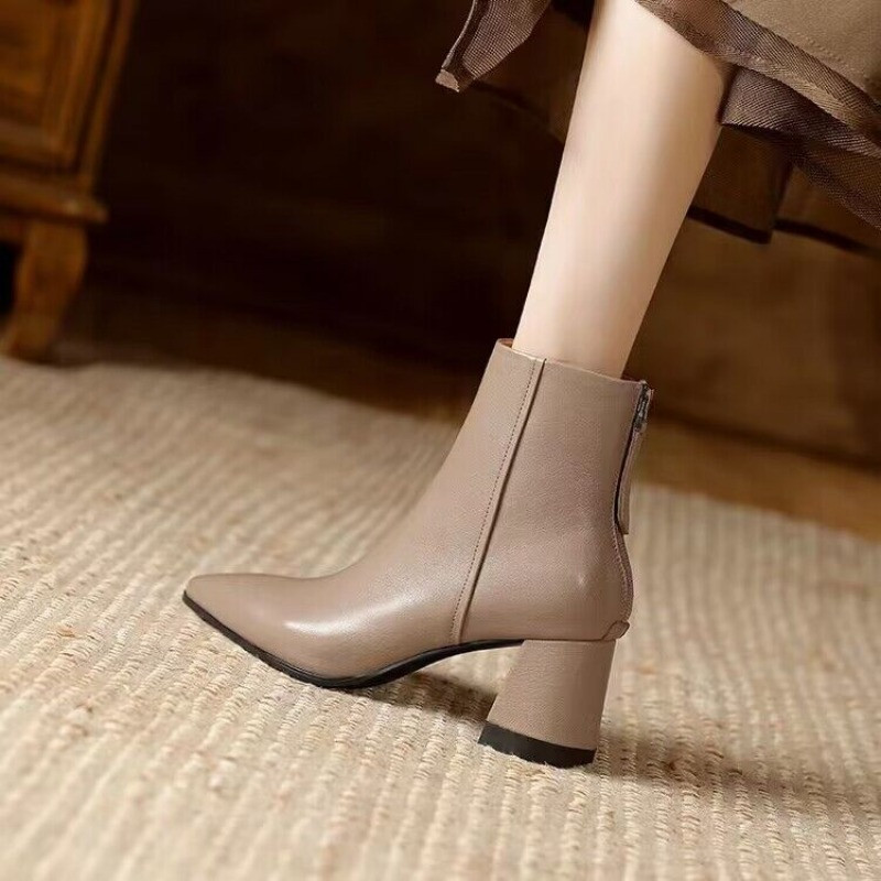 Naiste kingad soodushinnaga 2023. aasta moodsad pahkluu naiste saapad Elegantsed, moodsad naiste saapad, õmblemine tõmblukuga, terava ninaga, ruudukujulised kontsakingad naistele