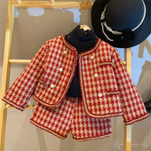 Lastele 2tk Tviidrõivaste komplektid Talve puuvillane polsterdatud soojad tüdrukute mantlid+lühikesed püksid Moodne Korea fliissärk Lasteriided Ülikonnad