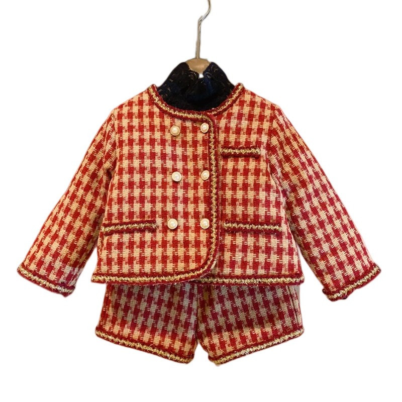 Lastele 2tk Tviidrõivaste komplektid Talve puuvillane polsterdatud soojad tüdrukute mantlid+lühikesed püksid Moodne Korea fliissärk Lasteriided Ülikonnad