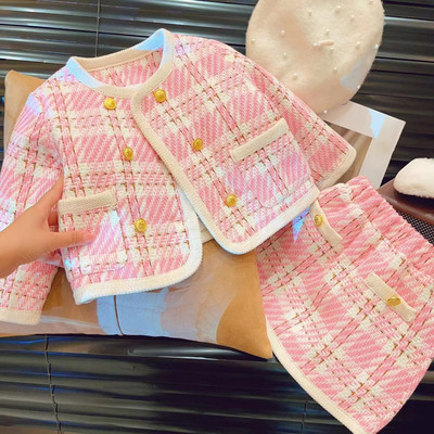 Iarna fete 2 buc. carouri bumbac căptușit seturi calde copii nou tweed toamnă cardigan + fustă fleece tricou aniversare fete ținute costume