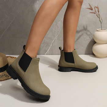 Дамски обувки 2023 Горещи разпродажби Дамски ботуши с приплъзване Модни ежедневни ботуши в съответствие с цветовете Дамски нови ботуши с кръгли пръсти Обувки Дамски