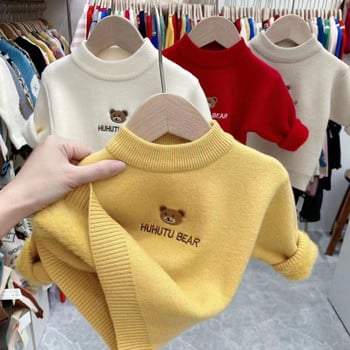 Детски плюшен бебешки пуловер от една част, нов бродиран есенно-зимен пуловер с половин висока яка за момчета и момичета с долнище