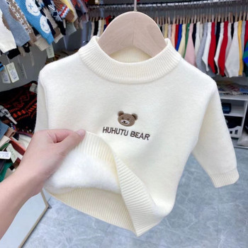 Детски плюшен бебешки пуловер от една част, нов бродиран есенно-зимен пуловер с половин висока яка за момчета и момичета с долнище