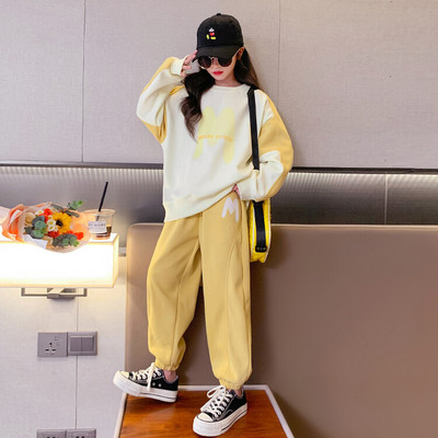 Kevad-sügis tüdrukute kontrastset multifilmi kapuutsi + dressipükste komplektid koolilaste dressirõivad õpilastele, jooksukostüümid, laste rõivad 5 7 9 11 15 a.