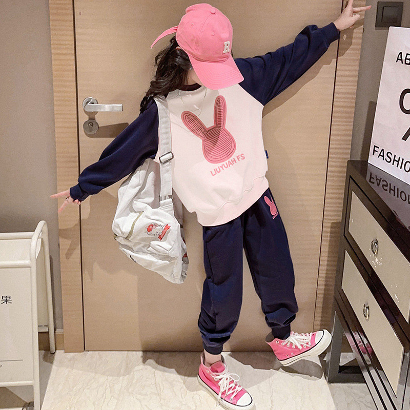 Kevad-sügis tüdrukute kontrastset multifilmi kapuutsi + dressipükste komplektid koolilaste dressirõivad õpilastele, jooksukostüümid, laste rõivad 5 7 9 11 15 a.