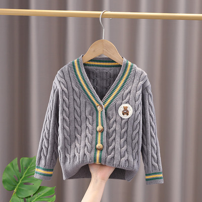 Pulovere noi pentru băieți și fete, model urs, cardigan tricotat, toamnă, iarnă, bumbac, mozaic, haine de primăvară pentru copii, 3-12 ani