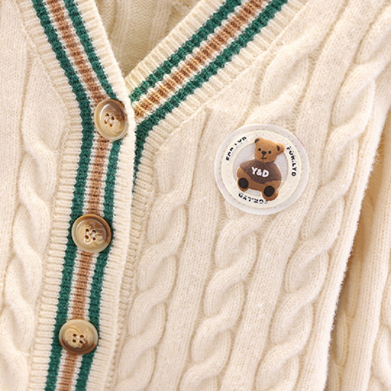 Pulovere noi pentru băieți și fete, model urs, cardigan tricotat, toamnă, iarnă, bumbac, mozaic, haine de primăvară pentru copii, 3-12 ani