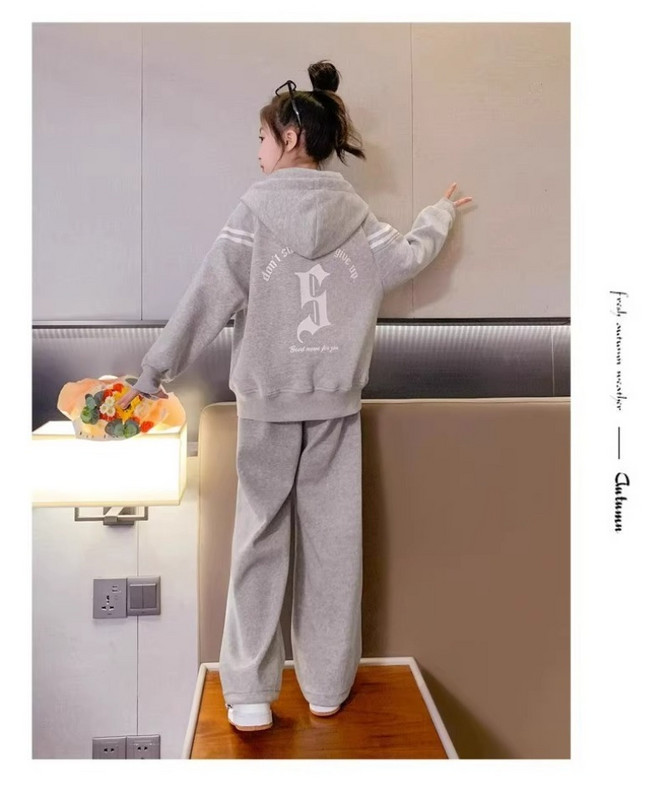 Mergaičių laisvalaikio megztinių komplektas su gobtuvu Pavasariniai rūbai Jaunesniems vaikams ilgomis rankovėmis striukė sportinės kelnės Rudens tendencija 3-15Y