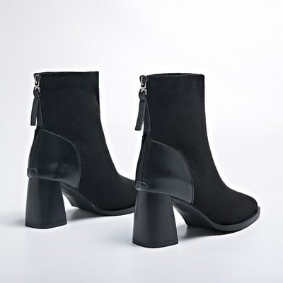 2024. aasta naiste kontsad, lühikesed saapad, ümmarguse varbaga, sügissaapad naistele seemisnahast naiste kingad ruudu kontsaga pahkluu retrosaapad naistele