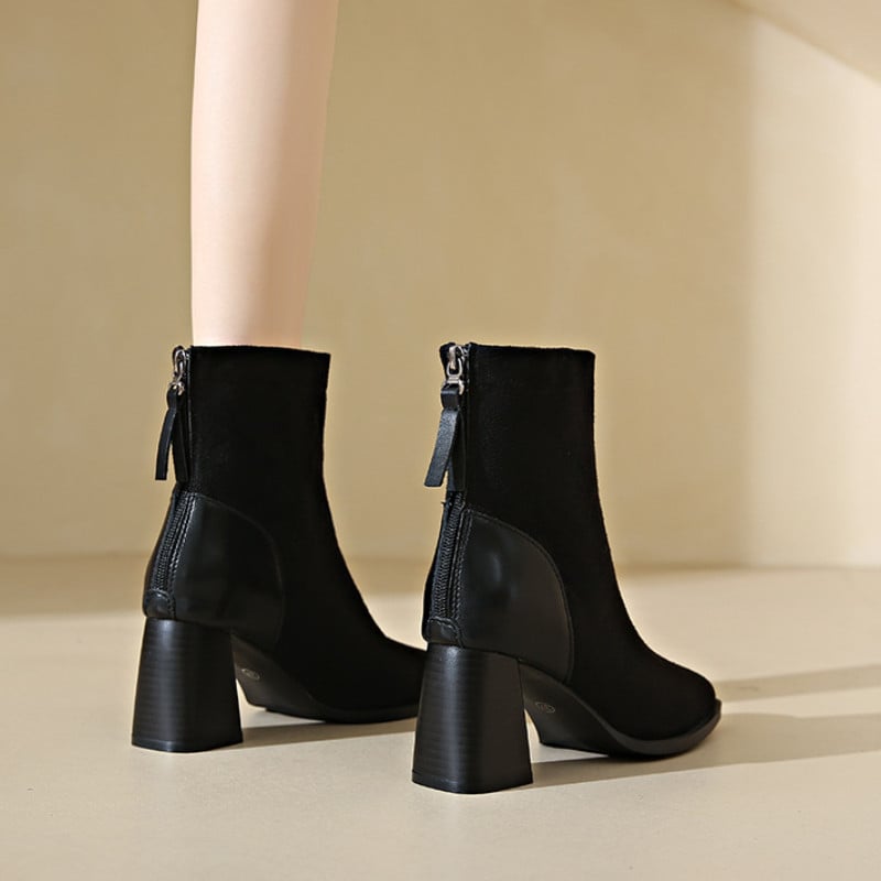 2024. aasta naiste kontsad, lühikesed saapad, ümmarguse varbaga, sügissaapad naistele seemisnahast naiste kingad ruudu kontsaga pahkluu retrosaapad naistele