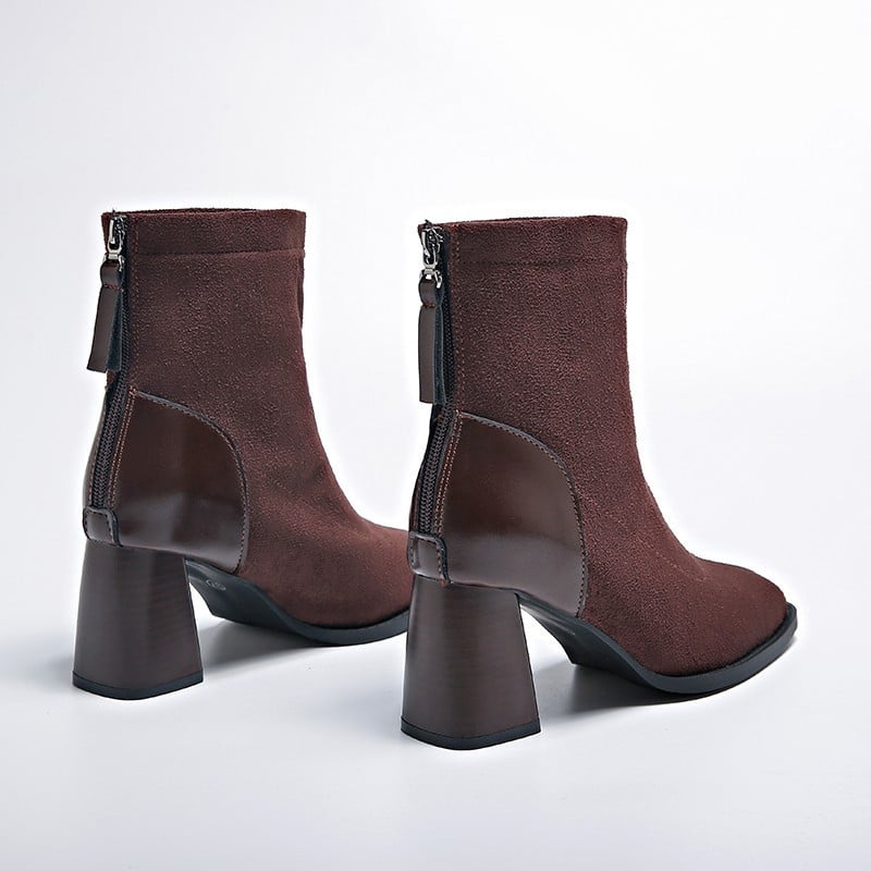 2024. aasta naiste kontsad, lühikesed saapad, ümmarguse varbaga, sügissaapad naistele seemisnahast naiste kingad ruudu kontsaga pahkluu retrosaapad naistele