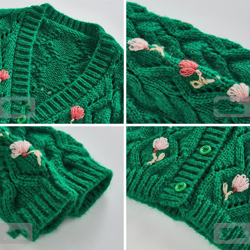 Toamnă Iarnă Flore Moda Harajuku Fete Pulovere Dulci cu mânecă lungă Copii Tricotat Topuri drăguț Casual Button Haine pentru copii