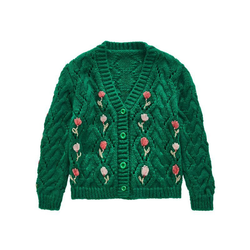 Toamnă Iarnă Flore Moda Harajuku Fete Pulovere Dulci cu mânecă lungă Copii Tricotat Topuri drăguț Casual Button Haine pentru copii