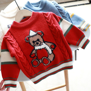 2022 Есен Момичета Момчета Сладки пуловери с анимационни мечки Бебешки деца Деца Пуловери за плетене Три цвята