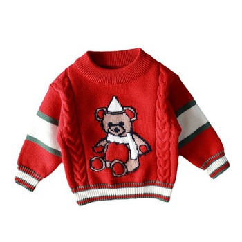 2022 Есен Момичета Момчета Сладки пуловери с анимационни мечки Бебешки деца Деца Пуловери за плетене Три цвята