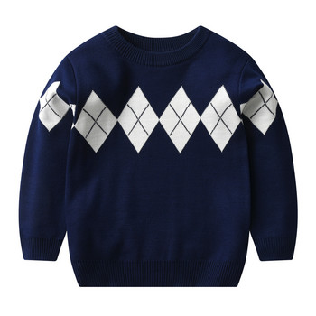 Есенен и зимен топъл пуловер за момчета, шарена решетка, качулка, пуловер с дълги ръкави Колежански вятър, плетен пуловер за момче