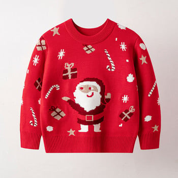 Момчета Момичета Коледни плетени пуловери Есен Зима Коледа Топъл пуловер Детско облекло 2023 Нови бебешки пуловери на Дядо Коледа 2-6 години
