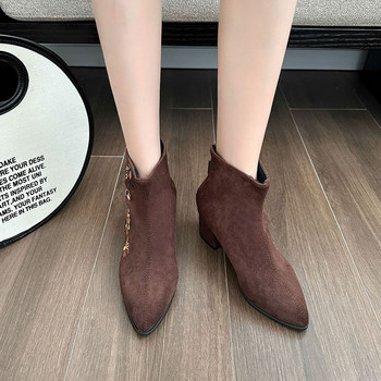 Обувки Женски 2023 г. Висококачествени бродирани дамски ботуши Модни ежедневни ботуши с цип на гърба Дамски нови ботуши с остър пръст Zapatos
