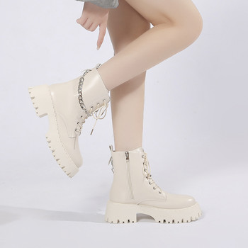 2023 Дамски обувки PU Дамски ботуши до глезена Модерни ботуши на платформа Дамски дамски обувки със страничен цип с кръгли пръсти и шнурове Обувки с резба на ток Дамски