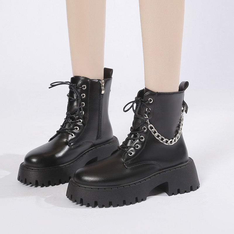 2023. aasta naistekingad PU pahkluu naiste saapad, platvorm, moodsad saapad, naiste kett, külg, tõmblukk, ümmargune varvas.