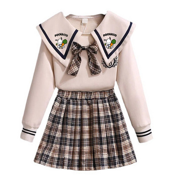 New Sanrioes Anime Kuromi Melody Cinnamorol Pochacco Girl Princess Dress Детски пуловер Топове+Плисирана пола Тоалети Суичър Подарък