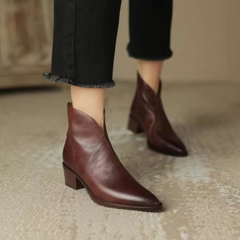 2023 Висококачествени обувки за жени Дамски ботуши с цип Модни остри пръсти Офис и кариерна марка Ботуши с квадратен ток Zapatos