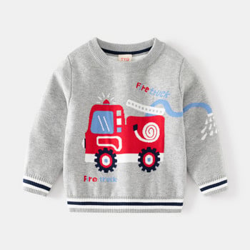 2-8T Прохождащо дете Бебешки пуловер с панделка Зимни топли дрехи Плетен пуловер с дълъг ръкав Горнище с принт на кола Детско трикотажно облекло