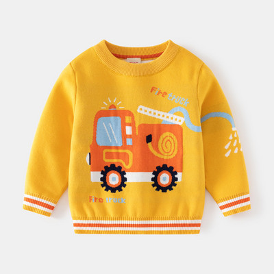 2-8T Copil Copil Pulover cu fundă pentru copii Haine calde de iarnă Pulover tricot cu mânecă lungă Top cu imprimeu pentru mașină Tinuta tricotaje pentru copii