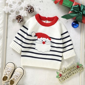 Citgeett Есен Коледни малки бебета, момчета, момичета, плетен пуловер с принт Ежедневни топли пуловери с дълъг ръкав Трикотажни дрехи