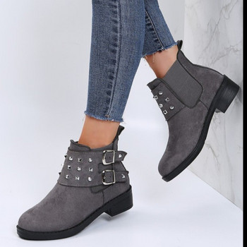 Големи размери Дамски боти до глезена Зимни дамски обувки New Rome Flock Нитове Къси токчета Къси ботуши за жени Модни топли Botas