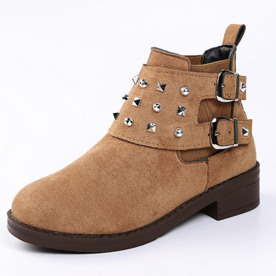 Suures suuruses naiste poolsaapad naiste talvekingad Uued Rooma Flock Rivet paksud kontsad lühikesed saapad naistele Mood Hoia soojas Botas