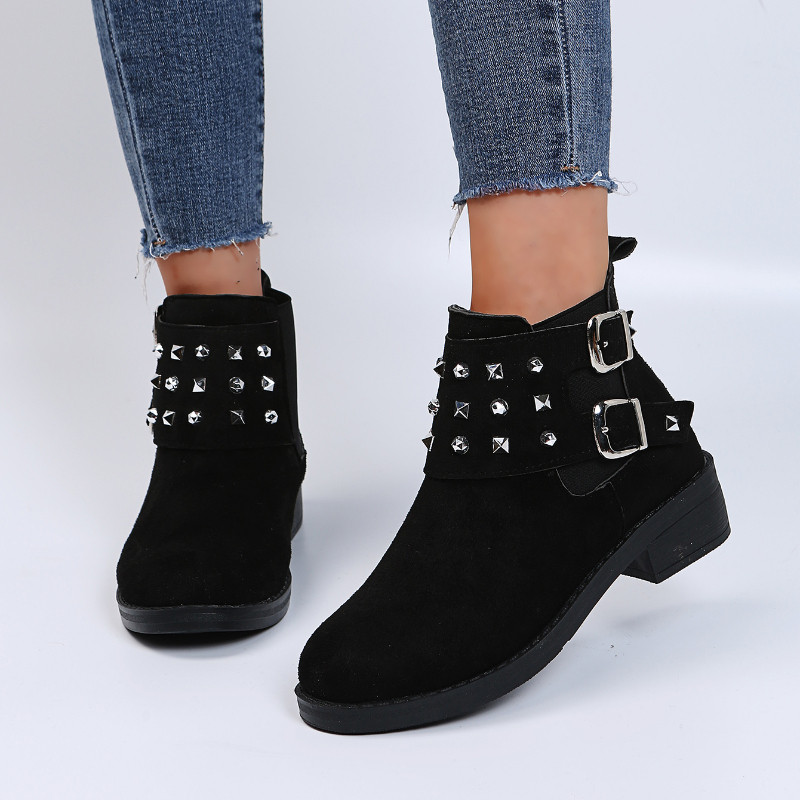 Suures suuruses naiste poolsaapad naiste talvekingad Uued Rooma Flock Rivet paksud kontsad lühikesed saapad naistele Mood Hoia soojas Botas