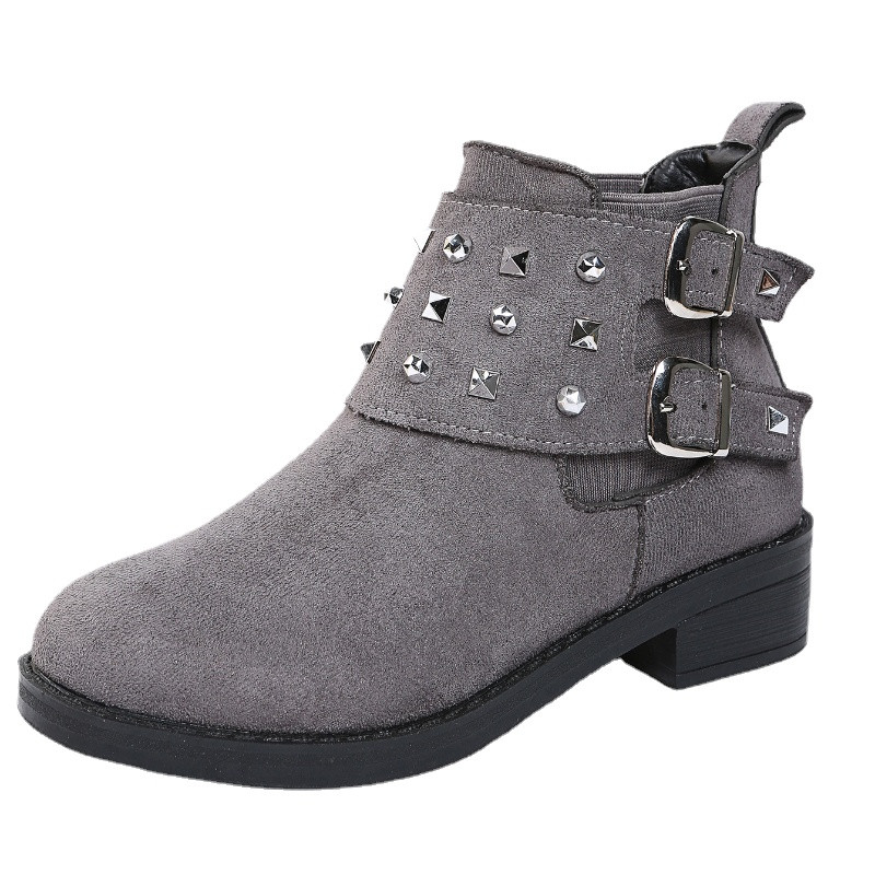 Suures suuruses naiste poolsaapad naiste talvekingad Uued Rooma Flock Rivet paksud kontsad lühikesed saapad naistele Mood Hoia soojas Botas