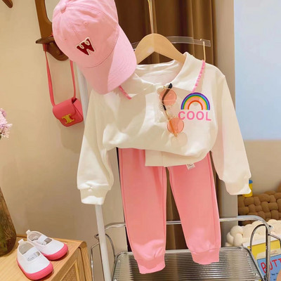 Tüdrukute sügise vikerkaareriided Uus ülikond laste kevadine sportlik kaheosaline ülikond, väike tüdruk, beebi vabaaja 2 tk.