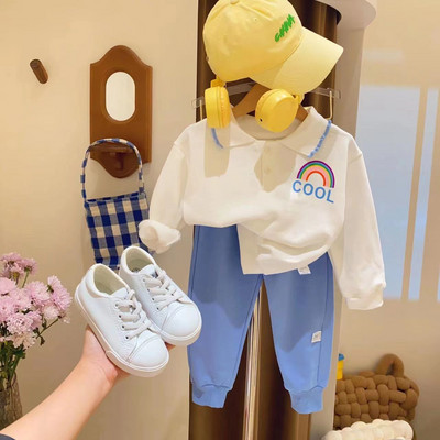 Tüdrukute sügise vikerkaareriided Uus ülikond laste kevadine sportlik kaheosaline ülikond, väike tüdruk, beebi vabaaja 2 tk.