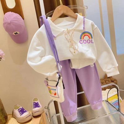 Tüdrukute sügise vikerkaareriided Uus ülikond laste kevadine sportlik kaheosaline ülikond, väike tüdruk, beebi vabaaja 2 tk.