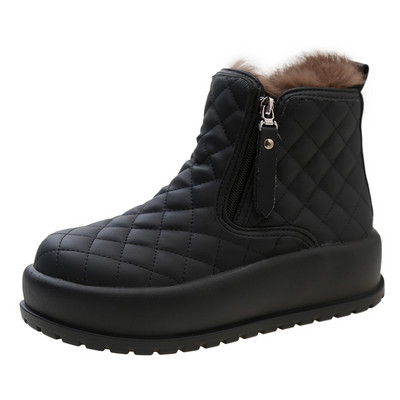 Cizme de iarnă de damă Cizme de zăpadă de damă Cizme cu fermoar lateral Cizme de damă antiderapante din blană de pluș Botine calde pentru navetă