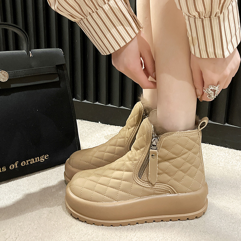 Cizme de iarnă de damă Cizme de zăpadă de damă Cizme cu fermoar lateral Cizme de damă antiderapante din blană de pluș Botine calde pentru navetă