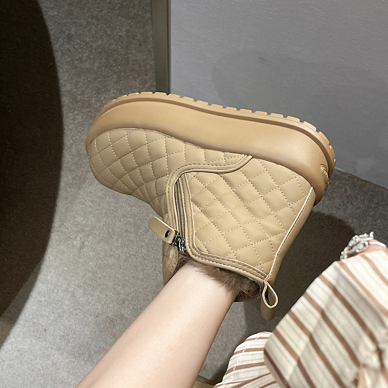 Cizme de iarnă de damă Cizme de zăpadă de damă Cizme cu fermoar lateral Cizme de damă antiderapante din blană de pluș Botine calde pentru navetă