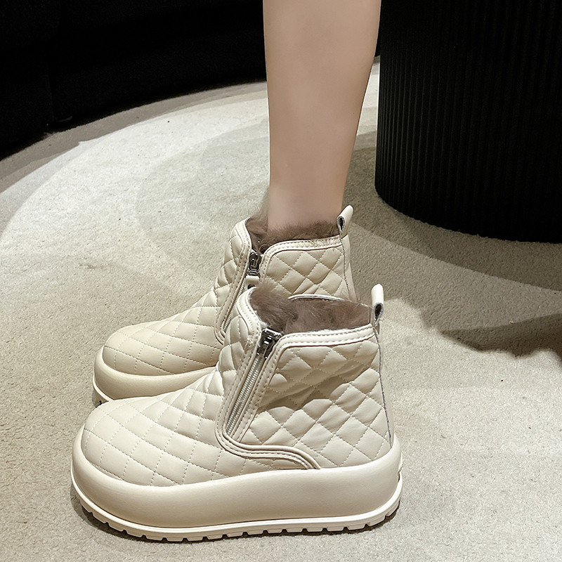 Cizme de iarnă de damă Cizme de zăpadă de damă Cizme cu fermoar lateral Cizme de damă antiderapante din blană de pluș Botine calde pentru navetă