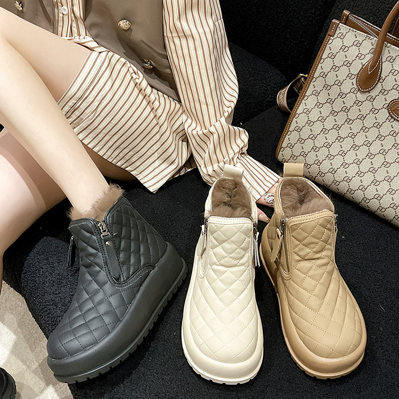 Cizme de iarnă de damă Cizme de zăpadă de damă Cizme cu fermoar lateral Cizme de damă antiderapante din blană de pluș Botine calde pentru navetă