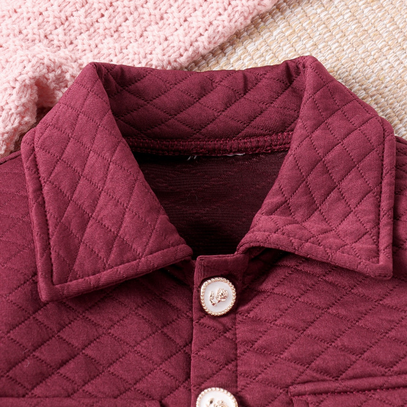 Pudcoco Toddler Kids Baby Girl 2 piese ținută matlasată cu mânecă lungă jachetă cu nasturi și fustă plisată Haine de toamnă pentru copil mic 4-7T