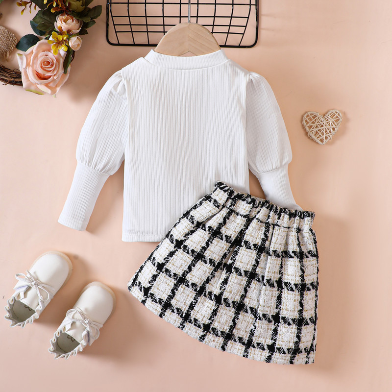 Pudcoco väikelaste tüdrukute 2 tk. varustusvõrk, lapiline pikkade varrukatega särgid, elastne ruuduline A-joon seelikukomplekt väikelapse sügisriiete jaoks 6M-4T