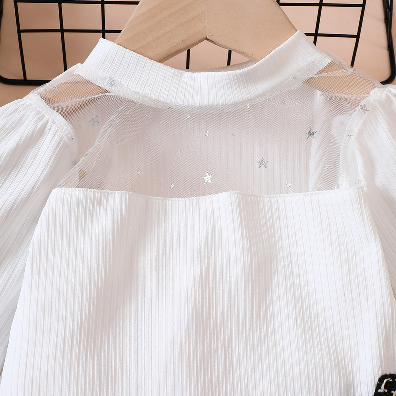 Pudcoco väikelaste tüdrukute 2 tk. varustusvõrk, lapiline pikkade varrukatega särgid, elastne ruuduline A-joon seelikukomplekt väikelapse sügisriiete jaoks 6M-4T